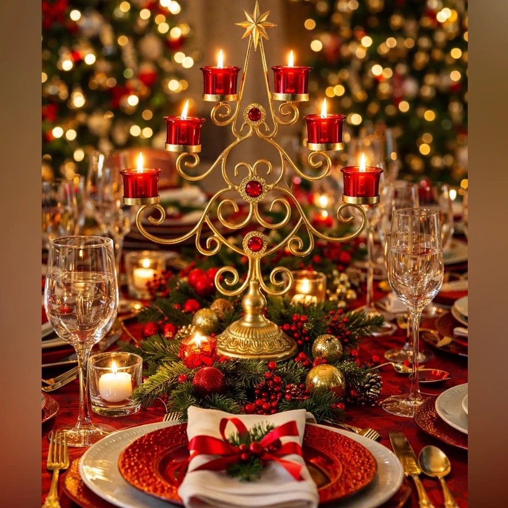 Golden Holiday Tea Light Candle Holder NWT